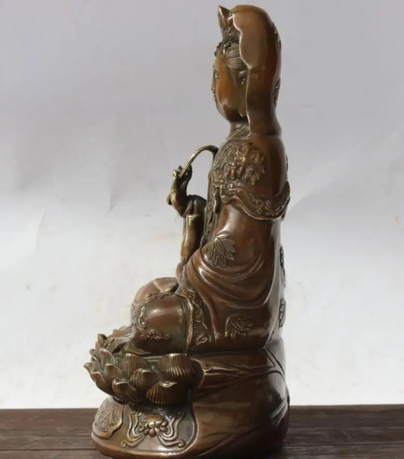 China brass lotus Goddess of mercy bodhisattva Buddha crafts statue