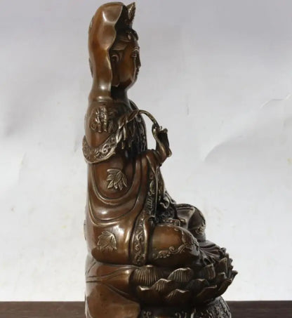 China brass lotus Goddess of mercy bodhisattva Buddha crafts statue
