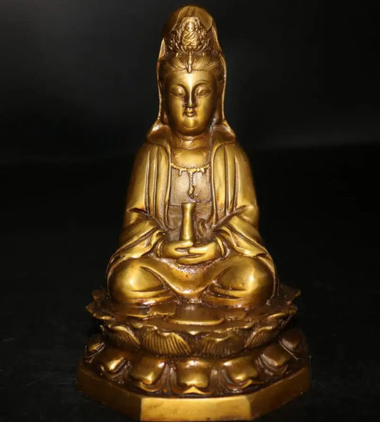 China brass lotus Goddess of mercy bodhisattva Buddha crafts statue