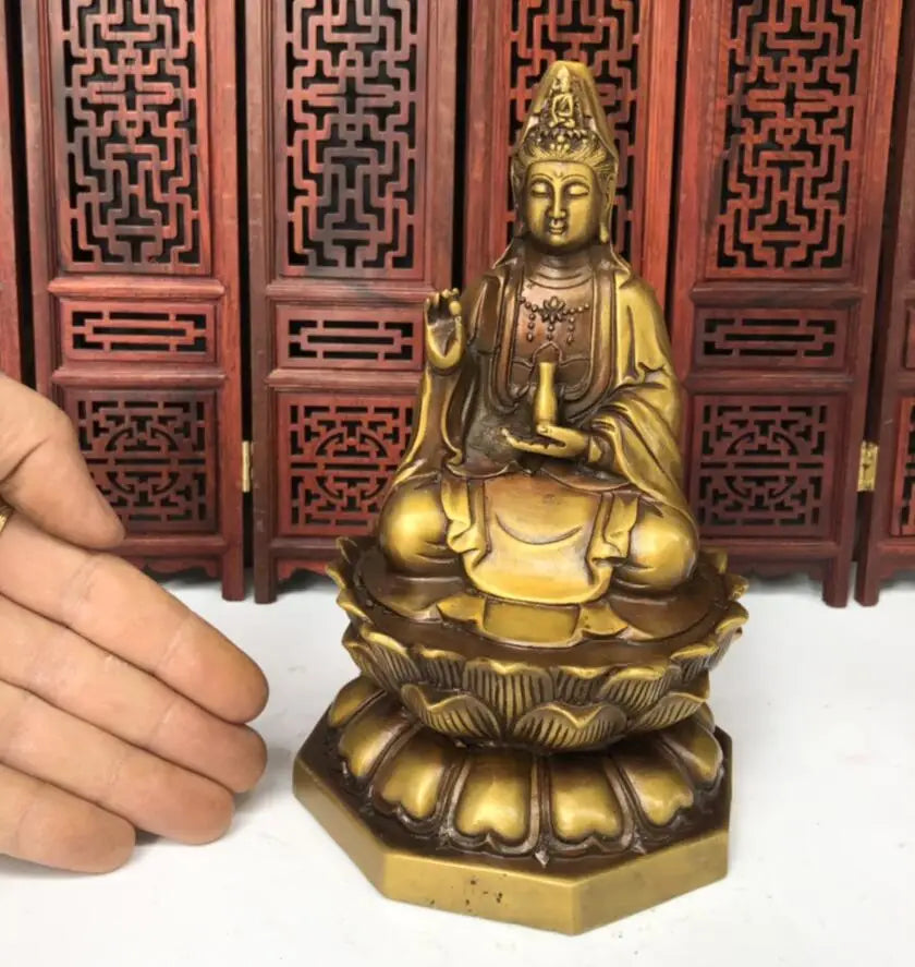 China brass lotus Guanyin bodhisattva Buddha crafts statue