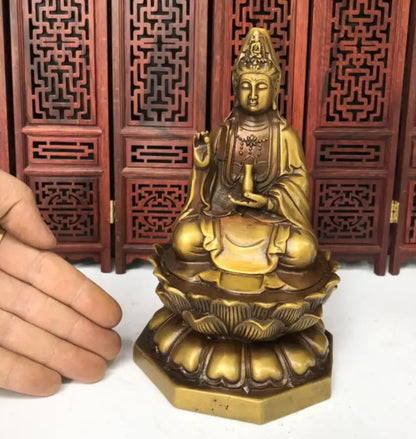 China brass lotus Guanyin bodhisattva Buddha crafts statue