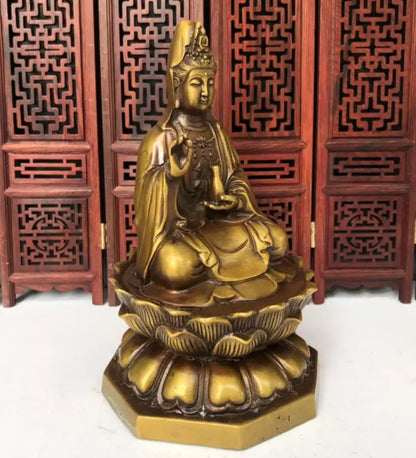 China brass lotus Guanyin bodhisattva Buddha crafts statue