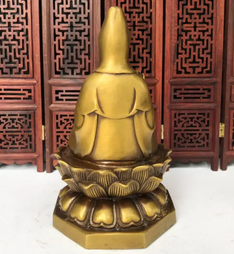 China brass lotus Guanyin bodhisattva Buddha crafts statue