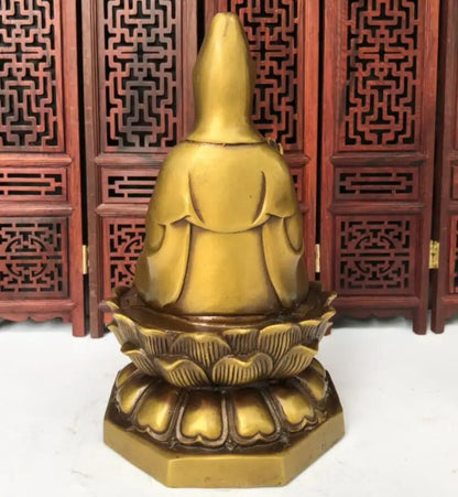 China brass lotus Guanyin bodhisattva Buddha crafts statue
