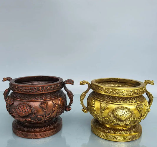 China brass lotus Incense burner crafts statue