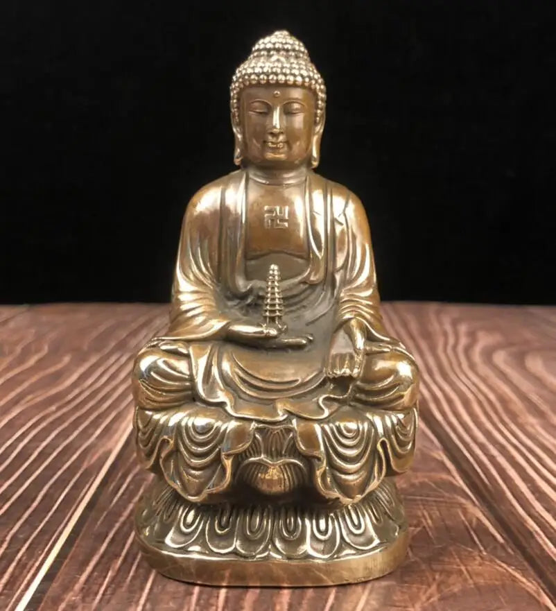 China brass lotus Sakyamuni Buddha crafts statue