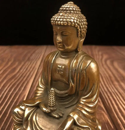 China brass lotus Sakyamuni Buddha crafts statue