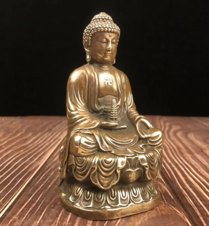 China brass lotus Sakyamuni Buddha crafts statue