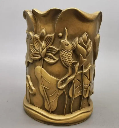 China brass lotus fish pen cylinder crafts statue