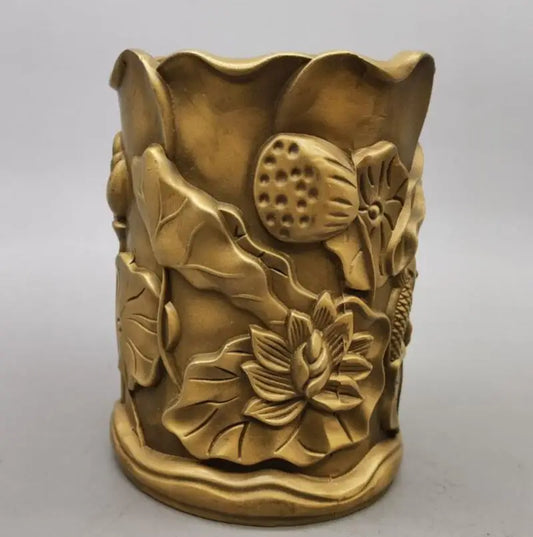 China brass lotus fish pen cylinder crafts statue