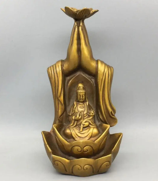 China brass lotus seat Goddess mercy Buddha crafts statue