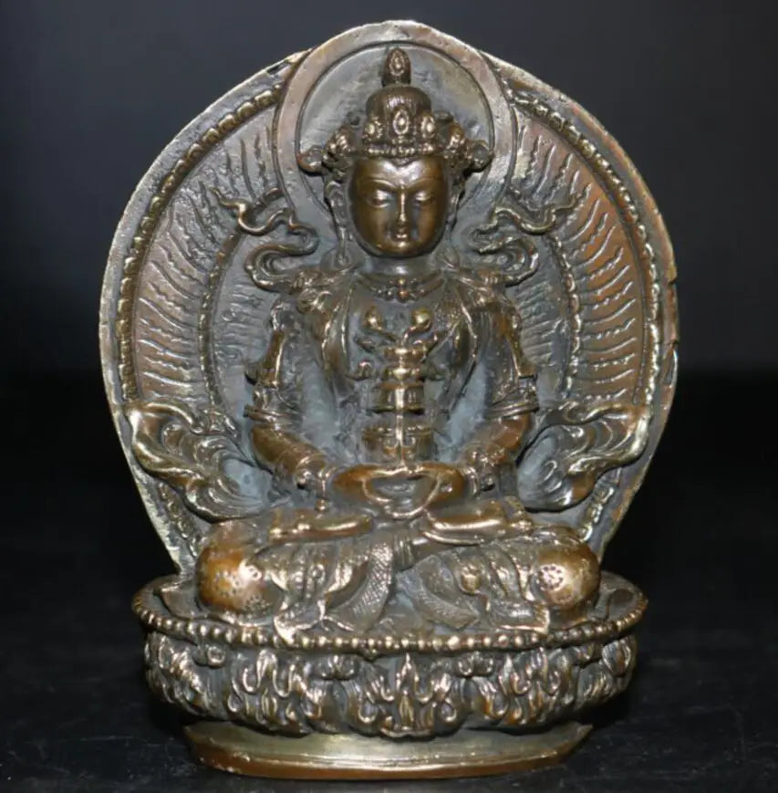 China brass lotus sit Buddha crafts statue