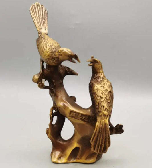 China brass magpie alighted on plum branch crafts statue