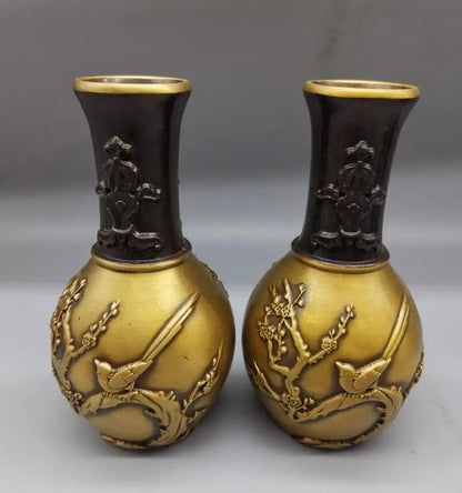China brass magpies vase crafts statue A pair