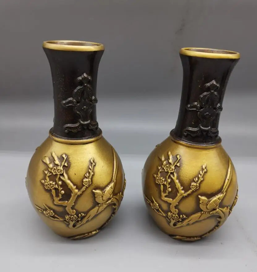 China brass magpies vase crafts statue A pair