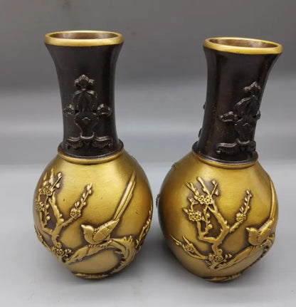 China brass magpies vase crafts statue A pair