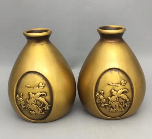 China brass magpies vase small crafts statue A pair