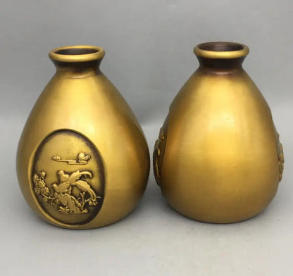 China brass magpies vase small crafts statue A pair
