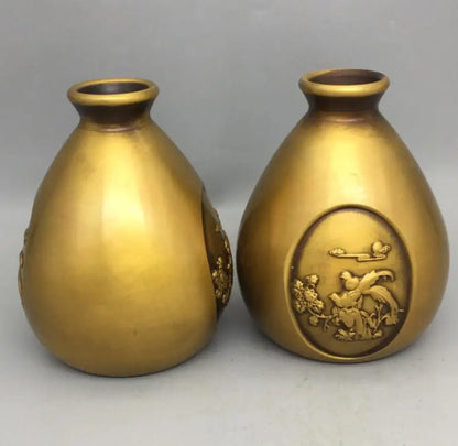 China brass magpies vase small crafts statue A pair