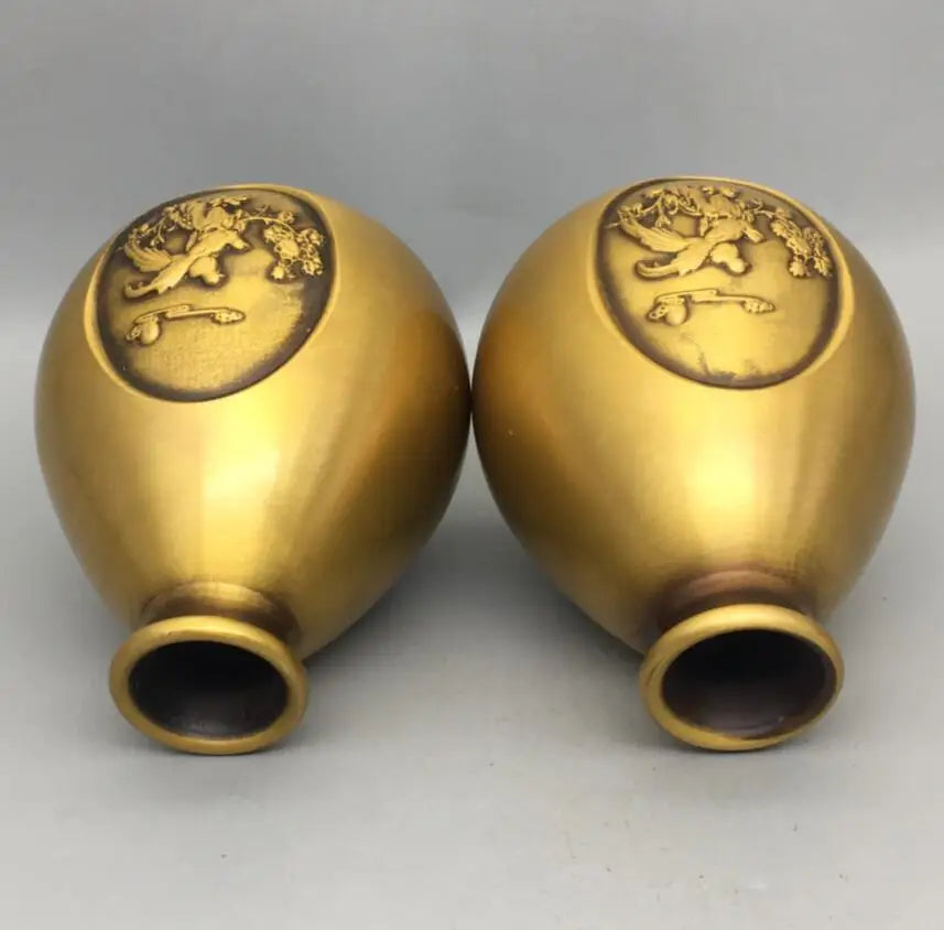 China brass magpies vase small crafts statue A pair