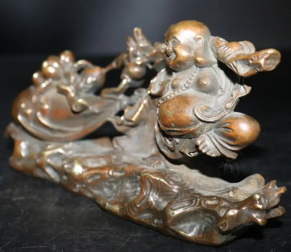 China brass maitreya Buddha Pull money bag crafts statue