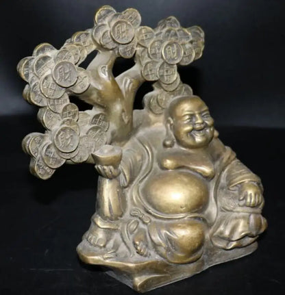 China brass money tree maitreya Buddha crafts statue