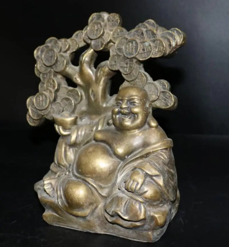 China brass money tree maitreya Buddha crafts statue