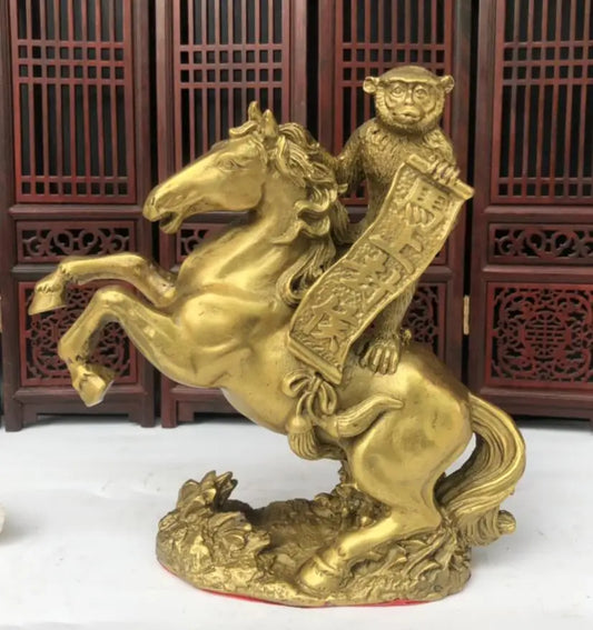 China brass monkey ride horse crafts statue