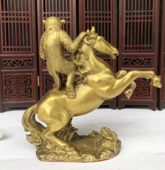 China brass monkey ride horse crafts statue