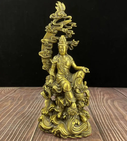 China brass moon Guanyin Buddha crafts statue