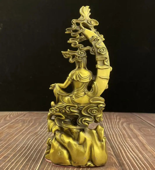 China brass moon Guanyin Buddha crafts statue