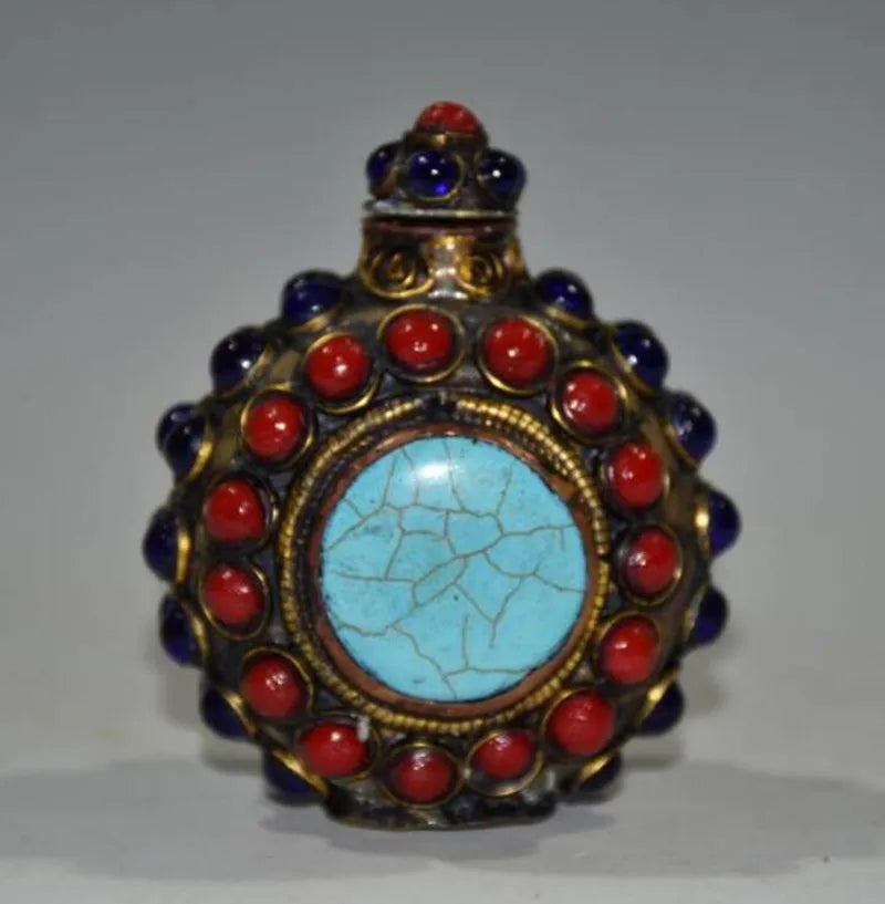China brass mosaic bead Snuff bottles crafts statue
