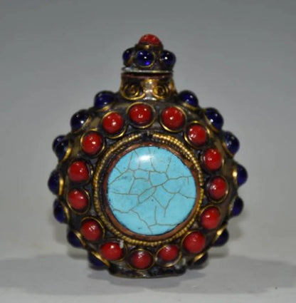 China brass mosaic bead Snuff bottles crafts statue
