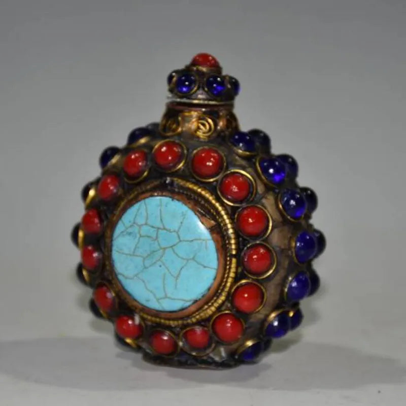 China brass mosaic bead Snuff bottles crafts statue