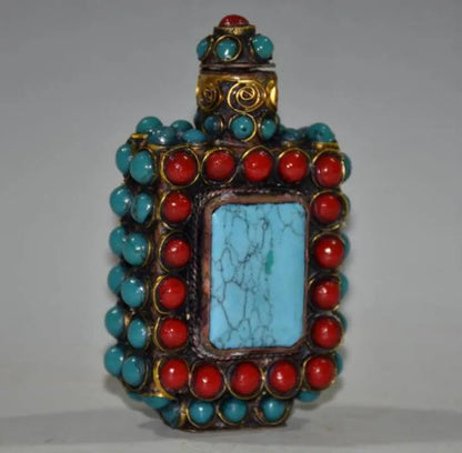 China brass mosaic bead Snuff bottles crafts statue