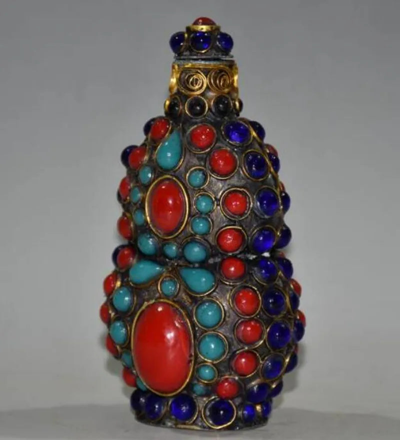 China brass mosaic bead Snuff bottles crafts statue