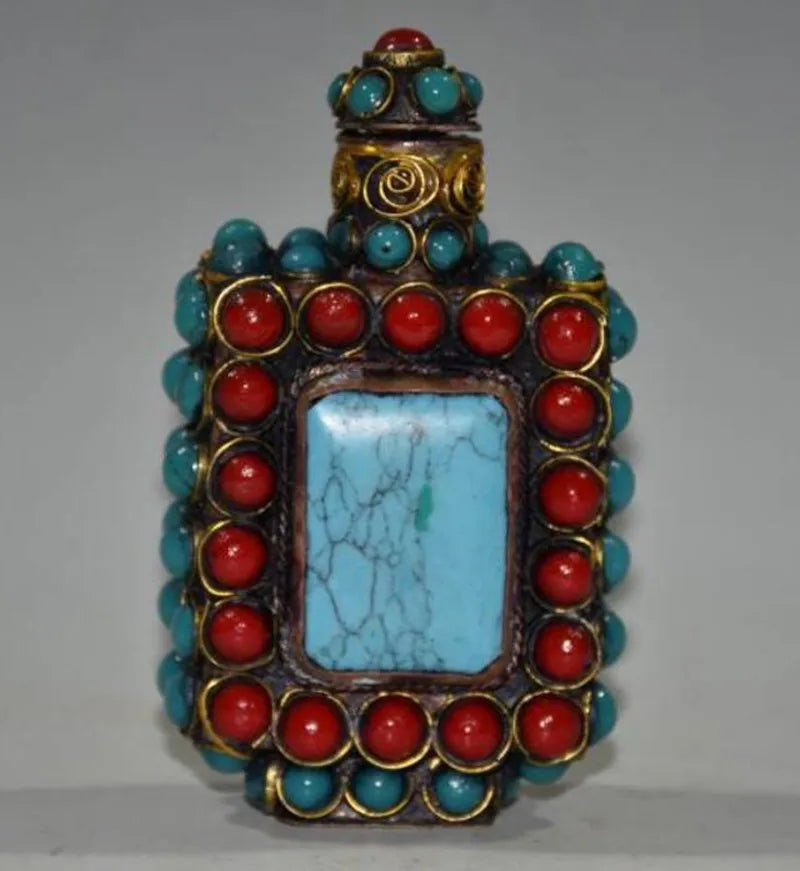 China brass mosaic bead Snuff bottles crafts statue