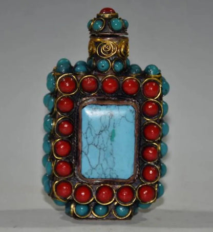 China brass mosaic bead Snuff bottles crafts statue