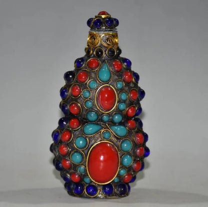 China brass mosaic bead Snuff bottles crafts statue