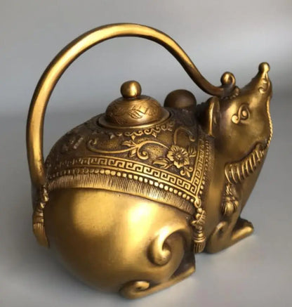 China brass mouse coin teapot crafts statue