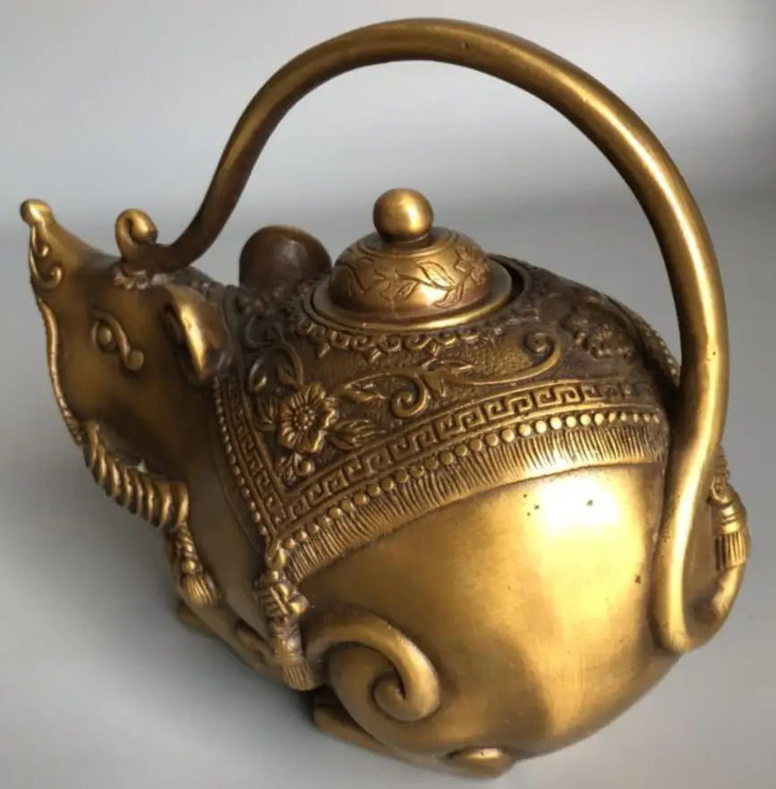 China brass mouse coin teapot crafts statue