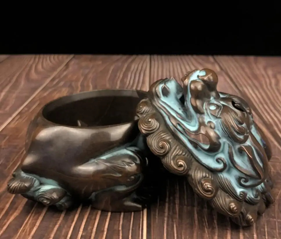 China brass mythical wild animal Incense burner crafts statue