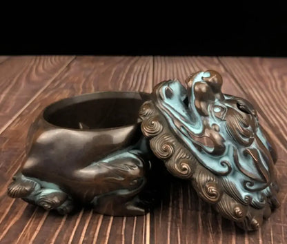 China brass mythical wild animal Incense burner crafts statue