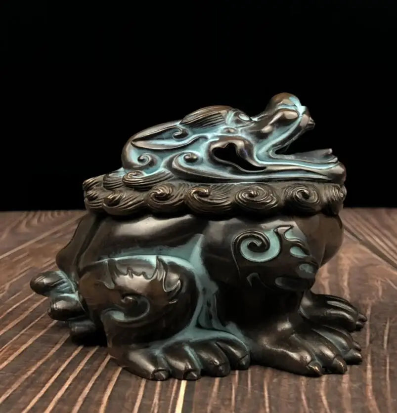 China brass mythical wild animal Incense burner crafts statue