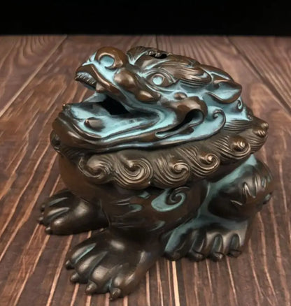 China brass mythical wild animal Incense burner crafts statue