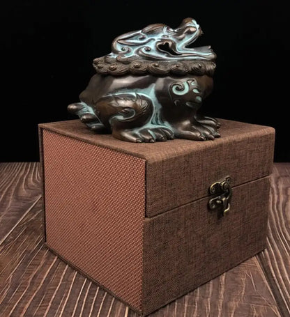 China brass mythical wild animal Incense burner crafts statue
