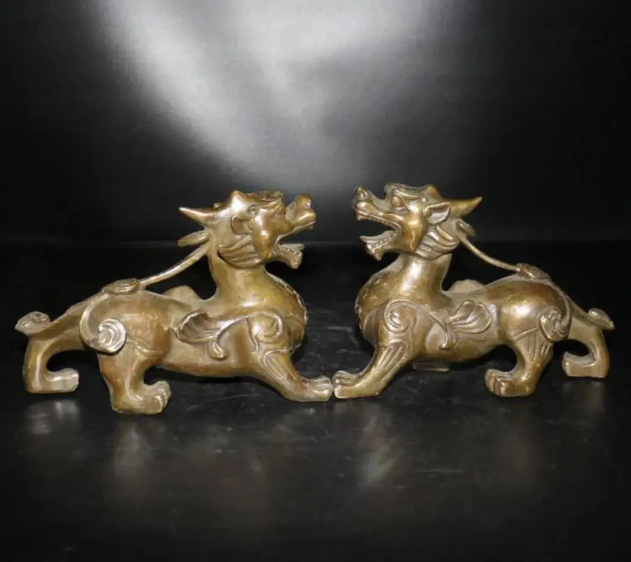 China brass mythical wild animal crafts statue A pair