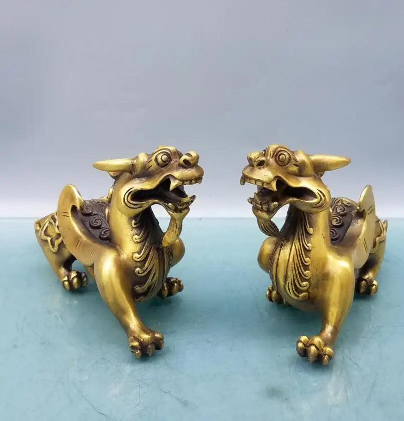 China brass mythical wild animal crafts statue A pair