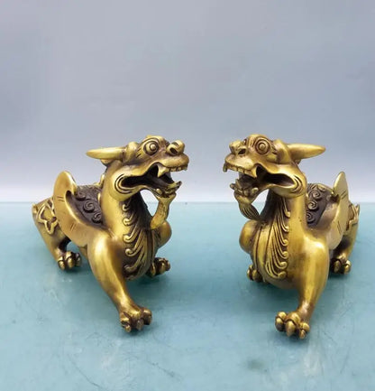 China brass mythical wild animal crafts statue A pair