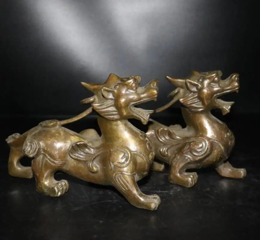 China brass mythical wild animal crafts statue A pair